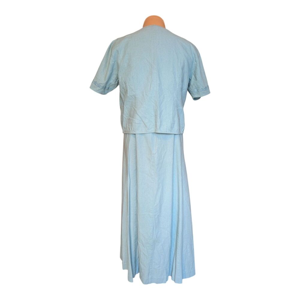 Coldwater Creek 2 Pc Dress Jacket Set Blue Embroidered Women's Size 6 Classy - Picture 2 of 13